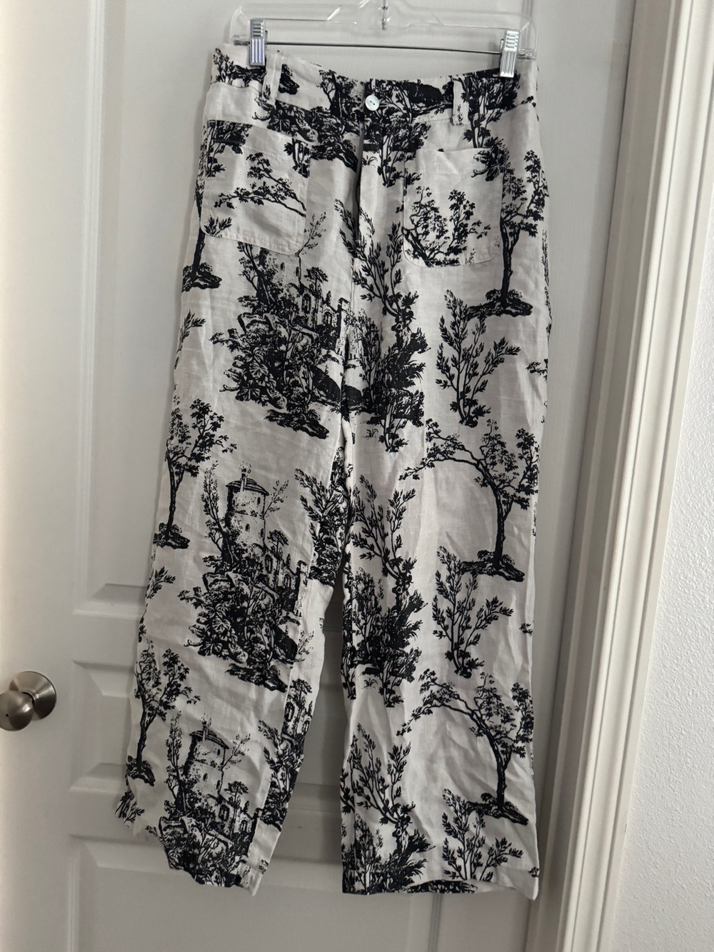 Joie Linen Wide Leg Pants Women Size 8 Beachy Summer Trouser Black White Pockets